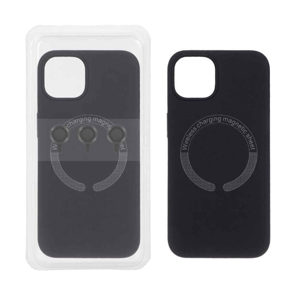 قاب سیلیکونی اورجینال MagSafe آیفون 13 و آیفون 14 با محافظ لنز رینگی MPS – مشکی | خرید کاور پک‌دار