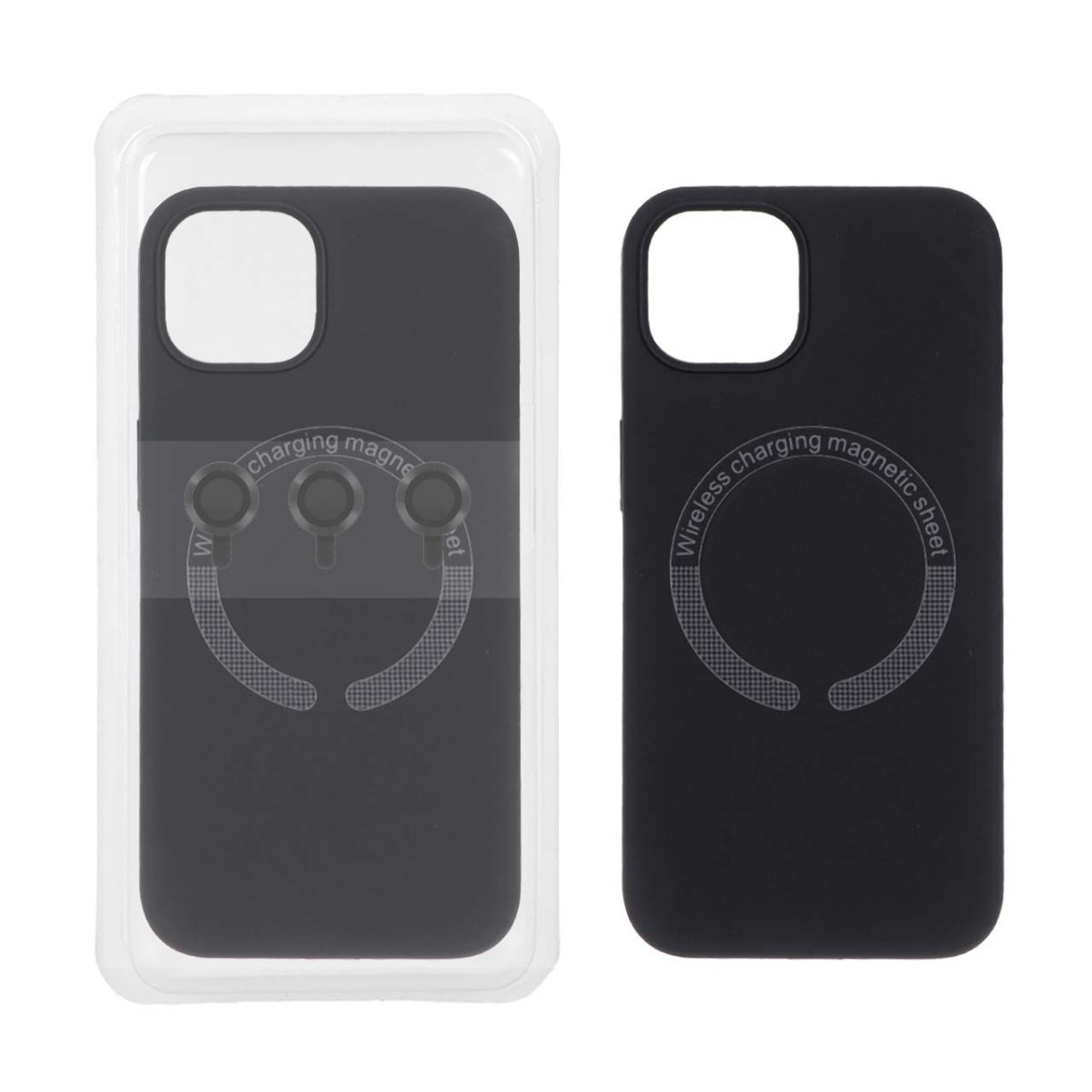 قاب سیلیکونی اورجینال MagSafe آیفون 13 و آیفون 14 با محافظ لنز رینگی MPS – مشکی | خرید کاور پک‌دار