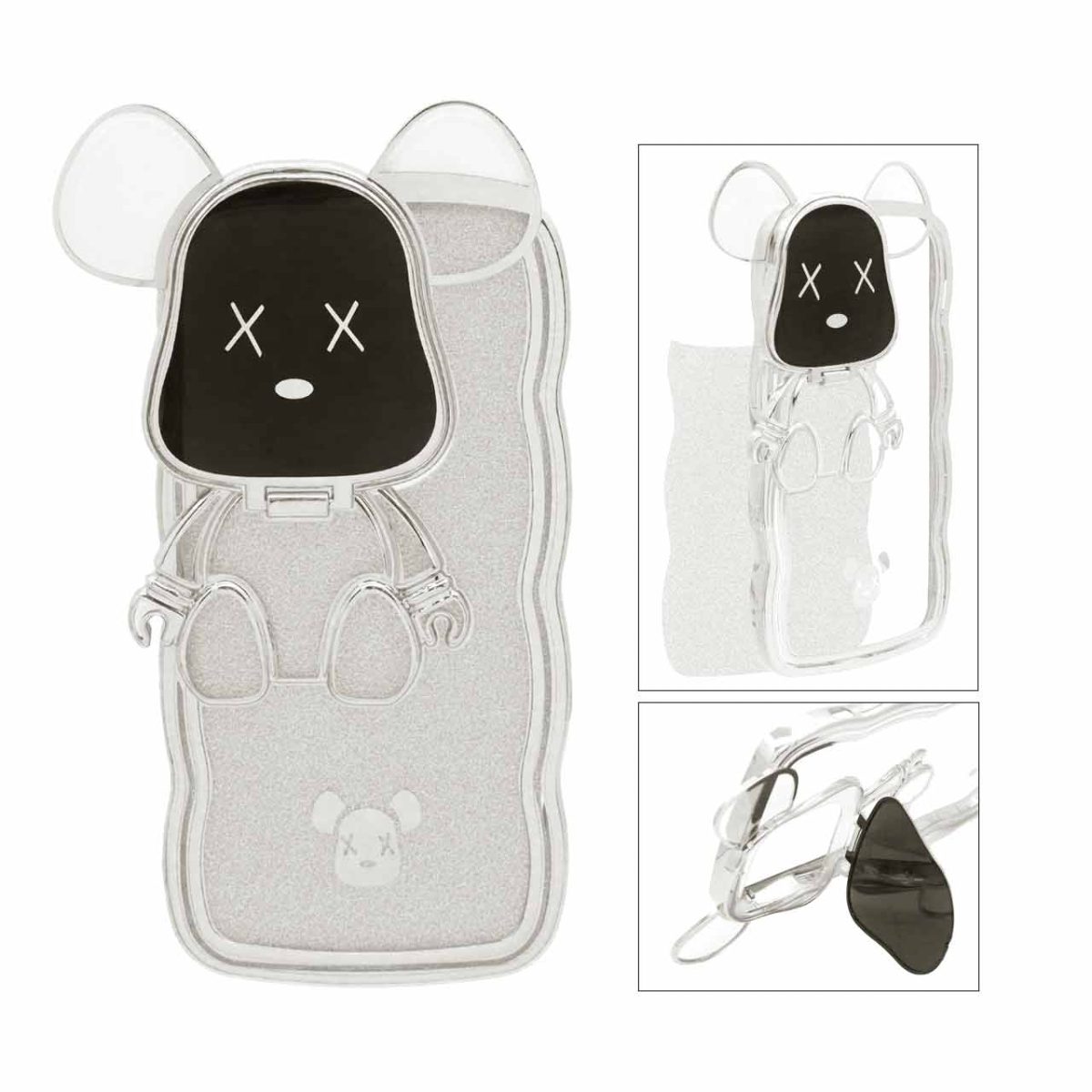 قاب Kaws استندشو با کاور اکلیلی Apple iPhone 14 Pro - نقره ای