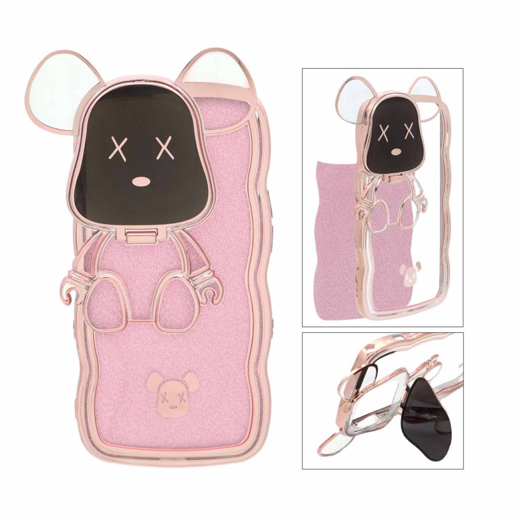 قاب Kaws استندشو با کاور اکلیلی Apple iPhone 14 Pro - صورتی