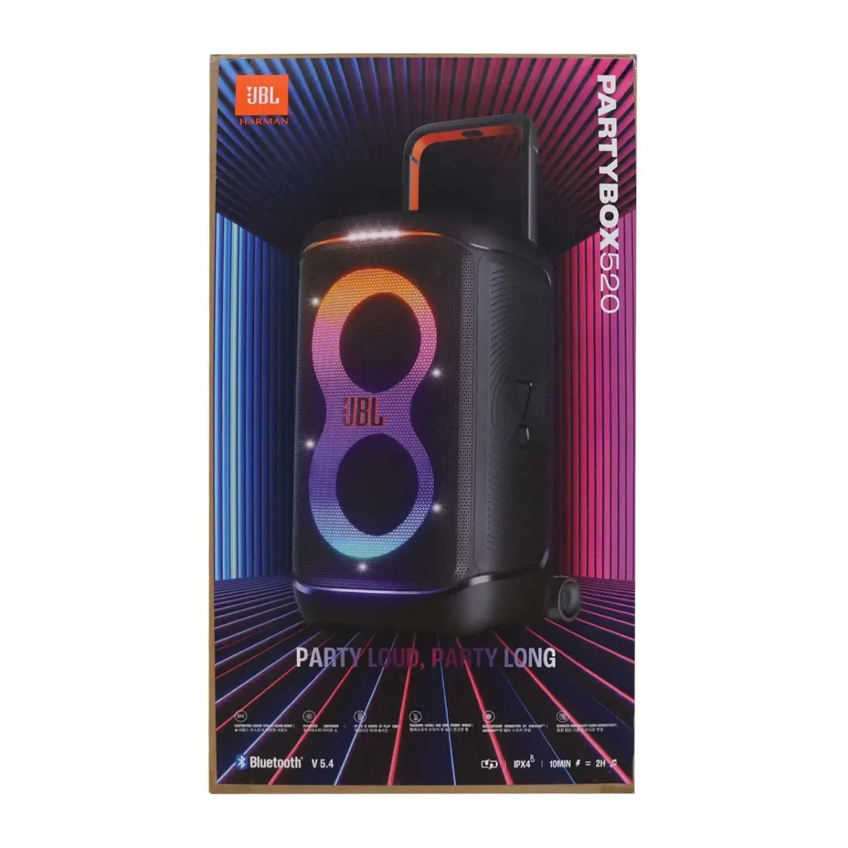 اسپیکر بی‌سیم JBL PartyBox 520 مشکی – صدای قدرتمند، نورپردازی جذاب با گارانتی 18 ماهه