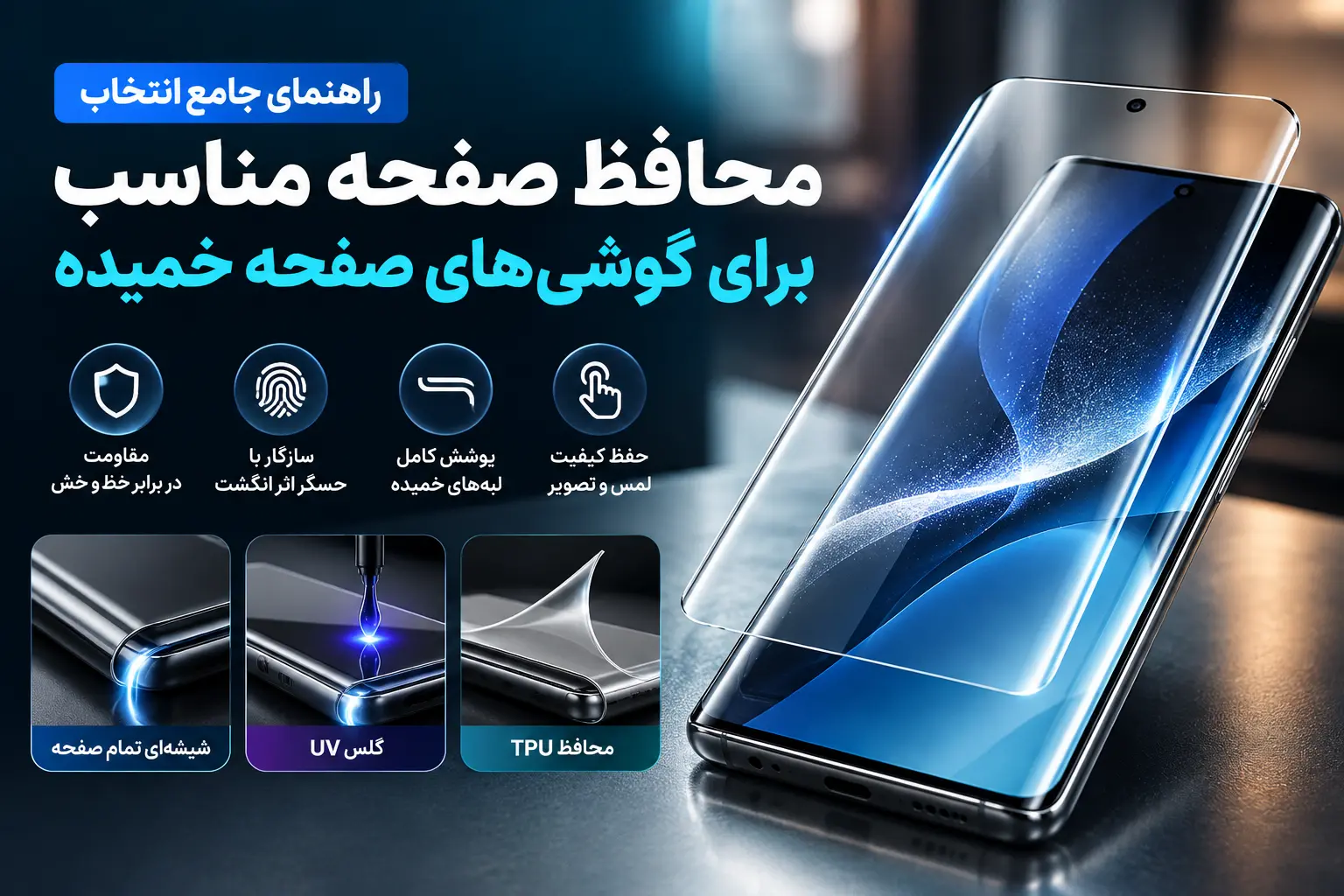 راهنمای انتخاب گلس گوشی خمیده؛ مقایسه شیشه‌ای، UV و TPU
